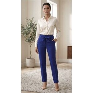 J & L Atelier Women Size XS Pants Slim Leg Blue Trousers Pull on Stretch Belt